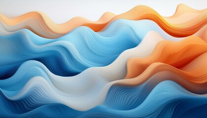 Wall Mural -  A pattern of blue and orange pixelated waves gently curving across a white background, with