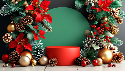 Wall Mural - a frame with christmas decorations on it and a green background