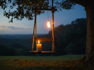 Sticker - Candle struggling to stay lit on a swing, evoking resilience.