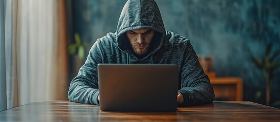 Mysterious Hacker Working on Laptop
