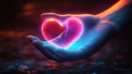 Wall Mural - a hand holding a glowing heart