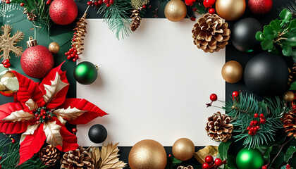 Wall Mural - a frame with christmas decorations on it and a green background