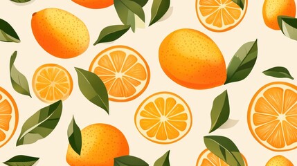 Orange seamless pattern in a flat style Tropical citrus fruit illustration ideal for summer themed and healthy food projects