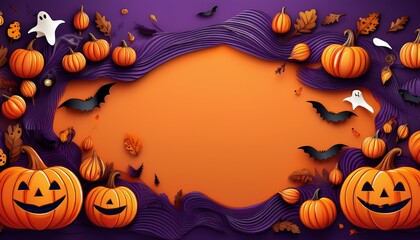 A Halloween themed poster with bats and pumpkins