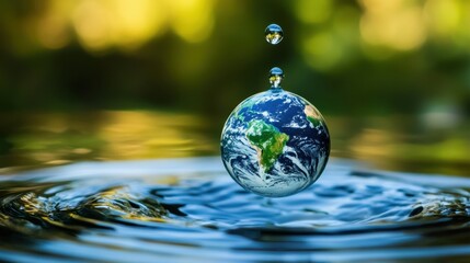 single droplet of water encapsulating the earth, representing environmental conservation and global 