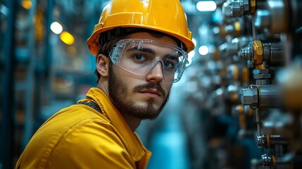 a Maintenance technician working on equipment in an industrial setting, wearing safety gear and focused on repairs.