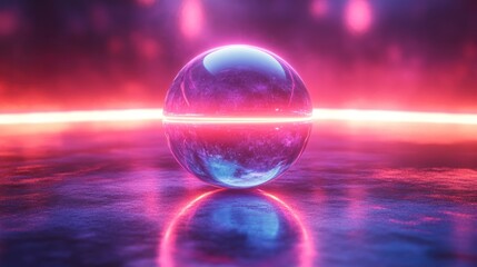 Poster - Glowing Sphere in a Neon Landscape