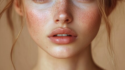 Wall Mural - Close-up Portrait of a Woman with Freckles