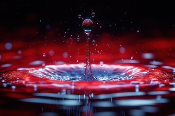 Canvas Print - Water Drop Splashing in Red Liquid