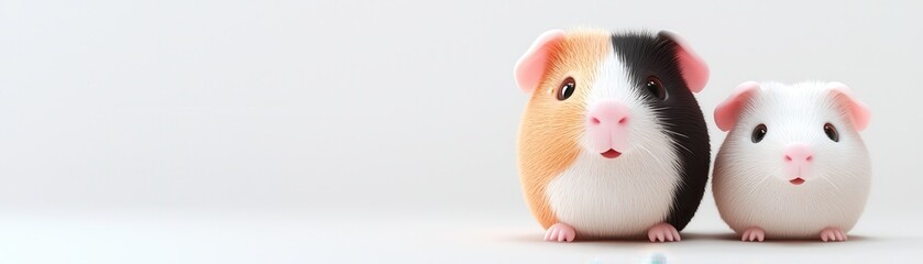 Wall Mural - Two Cute Guinea Pigs with White Background.