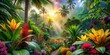 © sawaratch - Vibrant tropical forest with colorful flowers perfect for creating a paradise background, tropical, forest, vibrant, flowers