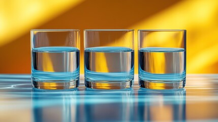 Sticker - Three Glasses of Water on Blue Table