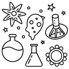 Wall Mural - science doodles set outline coloring book page line art drawing