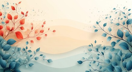 Poster - Abstract Floral Design with Red and Blue Leaves