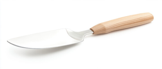 A wooden spatula with a silver handle