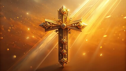 Wall Mural - A Golden Cross with Ornate Details and Glowing Light