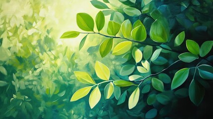 Wall Mural - Oil painting showcasing a vibrant natural background featuring fresh green hues from the leaves of the Phyllanthus acidus tree