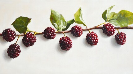 Oil painting of mulberry berries against a white backdrop showcasing the fruit s details