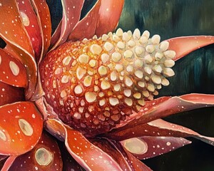 Wall Mural - Close up oil painting of the pollen from a Bromeliad flower focusing on intricate details and textures