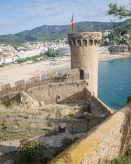 Tossa de Mar, Spain - 1 September, 2024: Views of the castle and beach of Tossa de Mar, Costa Brava, Catalonia