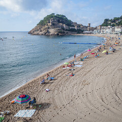 Tossa de Mar, Spain - 1 September, 2024: Views of the castle and beach of Tossa de Mar, Costa Brava, Catalonia