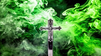 Silver Cross in Green Smoke