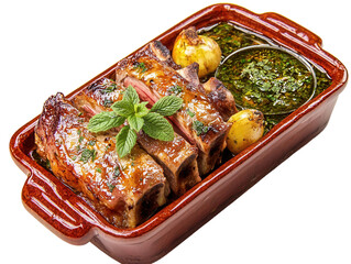 Wall Mural - a dish of roasted lamb with mint sauce on transparent background