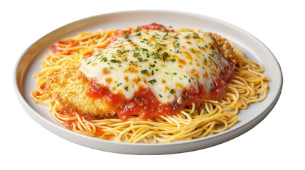 Wall Mural - A plate of chicken Parmesan with spaghetti on transparent background