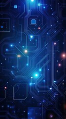 Wall Mural - abstract blue circuit board background with glowing lights and digital patterns, ideal for technolog