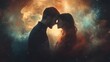 © ThaJeeRa - A man and woman in love, their faces touching as they stand facing each other with the backdrop of an ethereal nebula