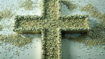 Wall Mural - A Golden Cross Covered in Glittering Beads