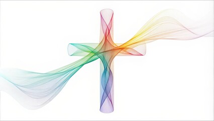 Wall Mural - Abstract Rainbow Cross with Flowing Lines