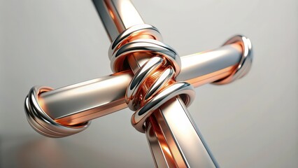 Wall Mural - Intertwined Metallic Bars Forming a Cross Shape