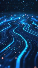 Wall Mural - abstract digital background with glowing blue lines and particles flowing, creating a vibrant and fu