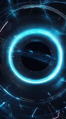 Wall Mural - Abstract glowing circle with vibrant blue light, creating a sense of depth and movement for digital and futuristic themes.