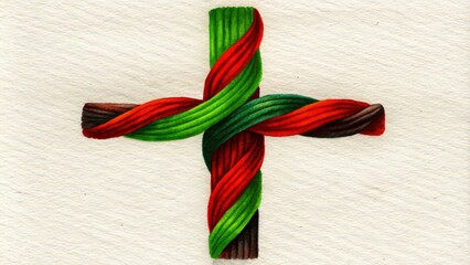 Wall Mural - A Watercolor Painting of a Twisted Red, Green, and Brown Cross