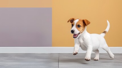 Wall Mural - Playful Jack Russell Terrier Puppy Running on Tile Floor