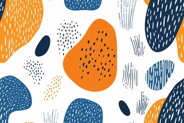 Abstract Pattern with Orange, Blue and White Shapes