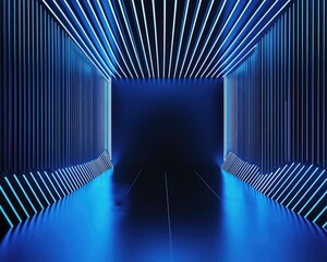 Line art illustration featuring abstract black and blue neon lines against a background in a three dimensional perspective