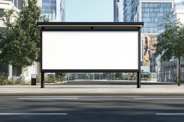 Blank billboard at the bus stand in the city 3D illustration Big blank billboard white LED screen  with generative ai