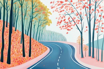 Autumn Road Landscape in Colorful Nature Vibrant Fall Colors in Scenic Road Through the Forest Autumn Journey Through a Colorful Highway in Nature Fall Adventure on a Serene Highway Scenic Highway