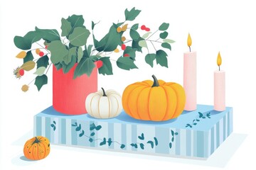 autumn candle box illustration cozy fall composition featuring pumpkins and candles thanksgiving ins