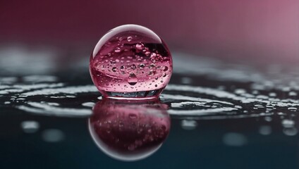 Wall Mural - Pink crystal in a water droplet, symbolizing reflection of life.