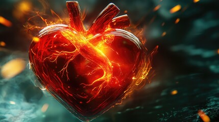 Sticker - Surreal glass heart glowing with sparks of energy, symbolizing electrifying heartbeats and the essence of life. Dynamic, vibrant artwork.