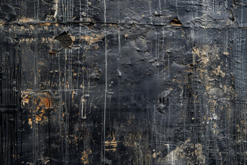 Sticker - A grunge wall texture in charcoal black, with a rugged, industrial look, showing signs of decay and age.