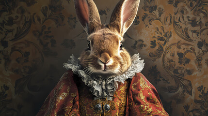 Wall Mural - Created with generative ai technology. portrait of a rabbit in renaissance clothing. Renaissance. Illustration