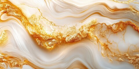 A luxurious close-up of swirling liquid gold and creamy marble textures, blending seamlessly to create an elegant and rich visual, perfect for high-end product designs, luxury branding, or interior de