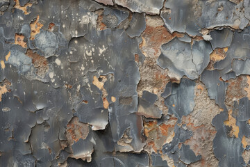 Wall Mural - A grunge wall texture in slate grey, with a rugged, industrial look, showing rust, scratches, and flaking paint.