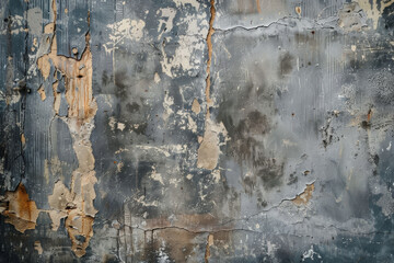 Wall Mural - A grunge wall texture in slate grey, with a rugged, industrial look, showing rust, scratches, and flaking paint.