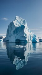 Poster - Stunning iceberg floating in calm water, reflecting vivid blue hues.